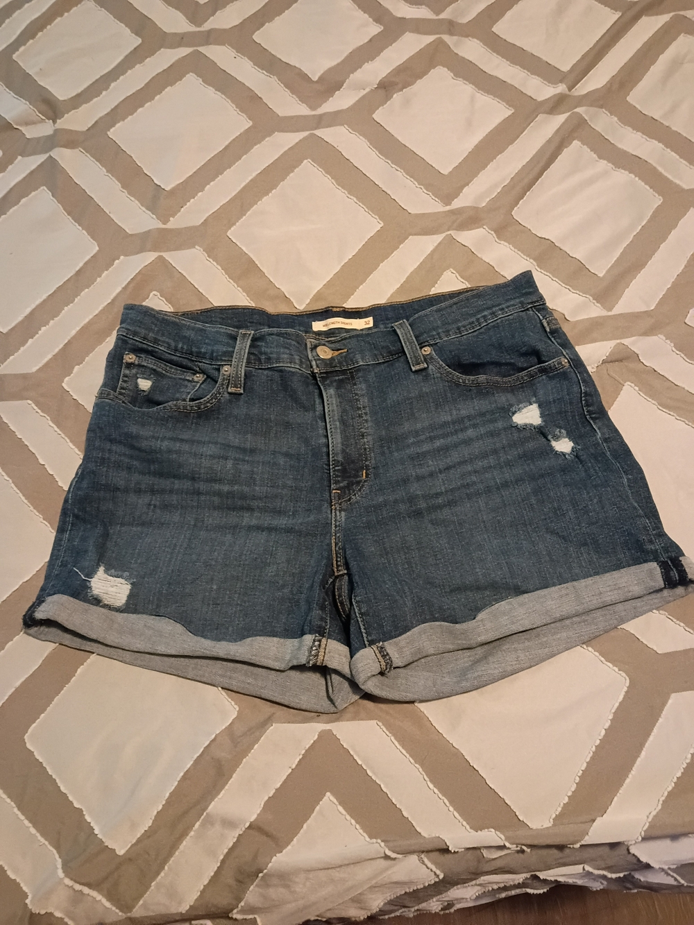 Levi's Dark Blue Rolled-Hem Denim Shorts